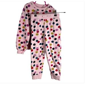 Hanna Andersson Pink Polka Dot Confetti Crewneck Sweatshirt Sweatpants Set 5-7